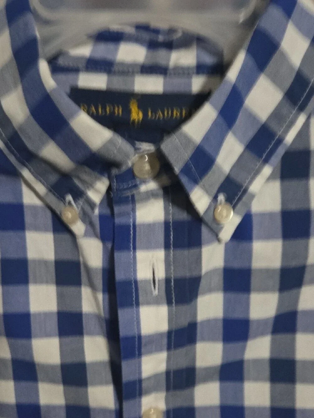 Ralph Lauren Blue & White Gingham Button-Down Shirt Boys 14/16 Large